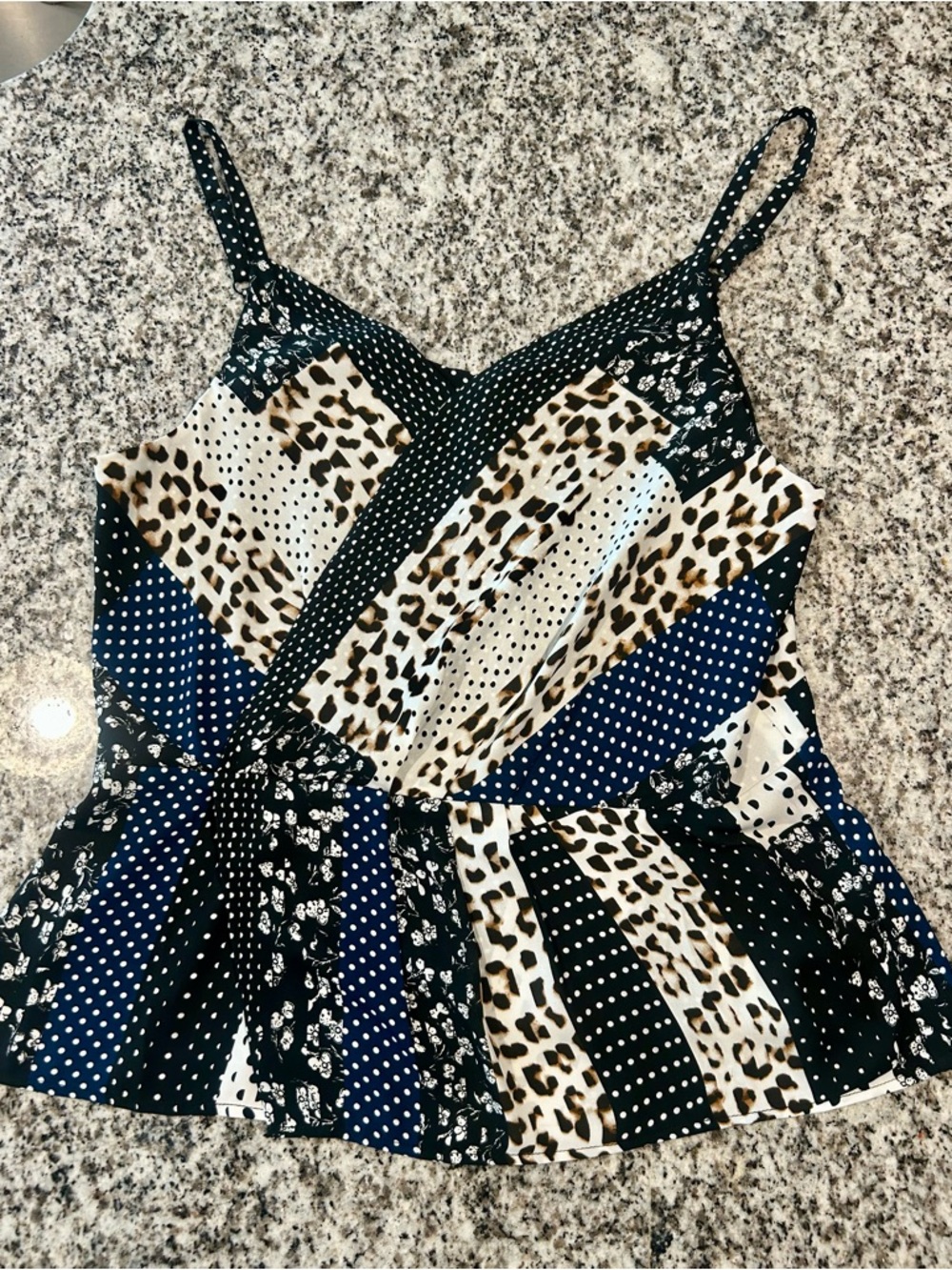 CAbi Mixed Print Leopard & Navy Polka Dot Cami